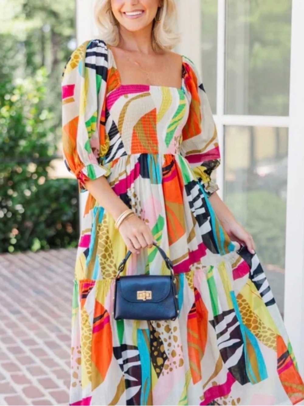 Fate Multicolor Abstract-Print Midi Dress // NWT // L